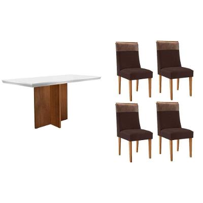 Sala de Jantar Berlim Curvo 4 Lugares Tampo em MDF Off White 120CM Móveis Rufato