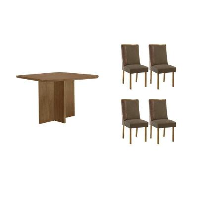 Sala de Jantar Berlim Curvo 4 Lugares Tampo em MDF com Cadeiras Suede Creme 90CM Móveis Rufato