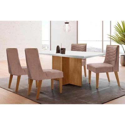 Sala de Jantar Berlim Curvo 4 Lugares Tampo em MDF Off White 120CM Móveis Rufato