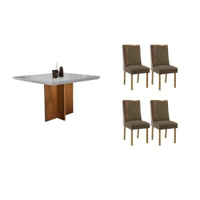 Sala de Jantar Berlim Curvo 4 Lugares Tampo em MDF Off White 90CM Móveis Rufato