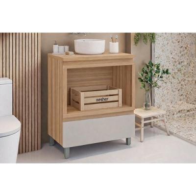 Gabinete Banheiro Rainha c-1Gav e Nicho 70cm 1 Gaveta MDP 70CM Greige Nesher Móveis