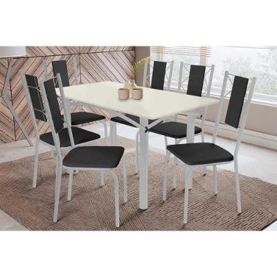 Sala de Jantar Elba 6 Lugares Tampo em Vidro Base Cromada Amadeirado 160CM Kappesberg
