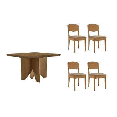 Sala de Jantar Nevada 4 Lugares Tampo em MDF com Cadeiras Havana Naturale Capuccino 90x90cm Móveis