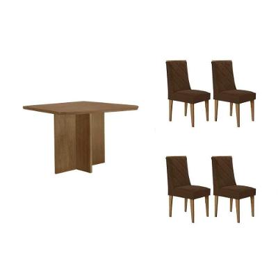 Sala de Jantar Berlim Curvo 4 Lugares Tampo MDF Suede Capuccino 90CM Móveis Rufato