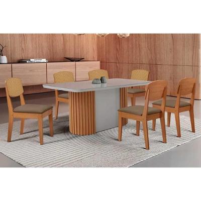 Sala de Jantar Havana Naturale 6 Lugares Tampo MDF Cadeiras Estofadas Off White 180CM Móveis Rufato