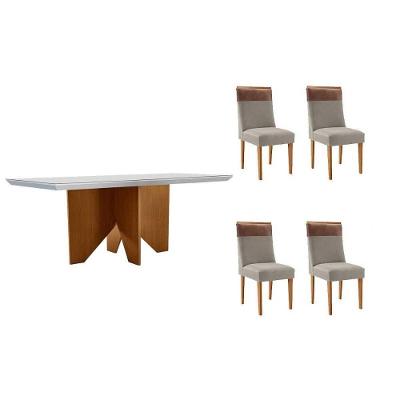 Sala de Jantar Mesa Nevada Curvo 4 Lugares Tampo MDF com Cadeiras Estofadas Capuccino 120CM Móveis