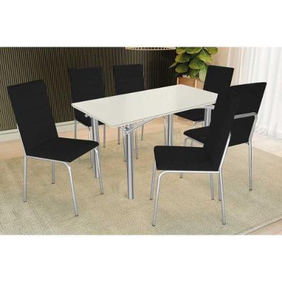 Sala de Jantar Elba 6 Lugares Tampo MDF com Vidro Off White 160CM Kappesberg