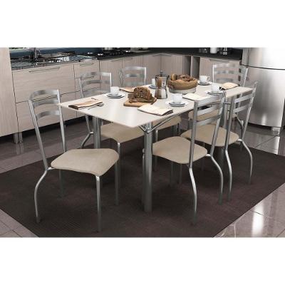 Sala de Jantar Elba 6 Lugares Tampo em Vidro Amadeirado 160CM Kappesberg