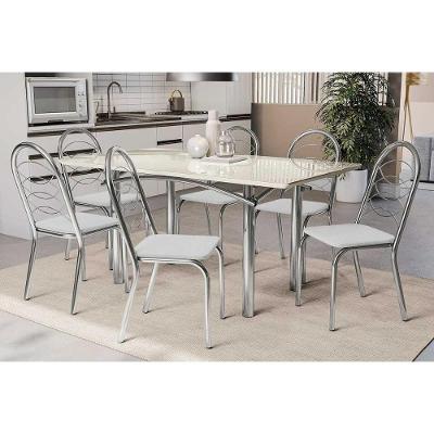 Sala de Jantar Elba 6 Lugares Tampo MDF com Vidro Off White 160CM Kappesberg