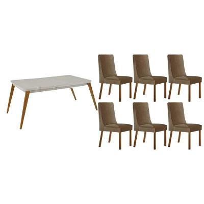Sala de Jantar Havana Curvo 6 Lugares Tampo MDF Design Arredondado Off White 180CM Móveis Rufato