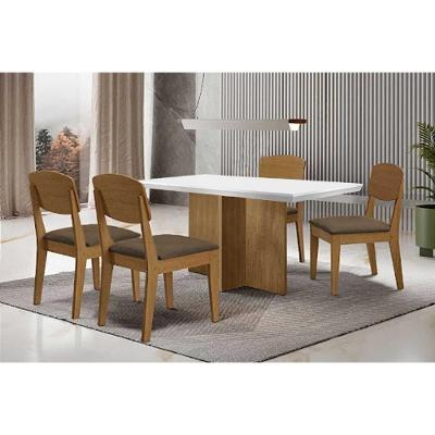 Sala de Jantar Berlim Curvo 4 Lugares Tampo MDF Bordas Arredondadas Amadeirado 120CM Móveis Rufato
