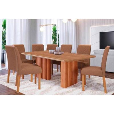 Sala de Jantar Ester 8 Lugares Tampo MDF Madeirado com Cadeiras Suede Capuccino 210X100CM Cimol