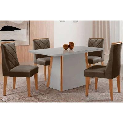 Conjunto Jantar Tília Curvo 4 Lugares Tampo MDF Bordas Arredondadas Marrom 120CM Móveis Rufato