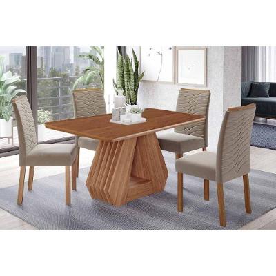 Sala de Jantar Mesa Ágata 4 Lugares Tampo MDF Estrutura Ripada Cinamomo 130X80CM Cimol Móveis