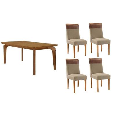 Sala de Jantar Londrina 4 Lugares Tampo MDF Bordas Arredondadas Amadeirado 120x80cm Móveis Rufato