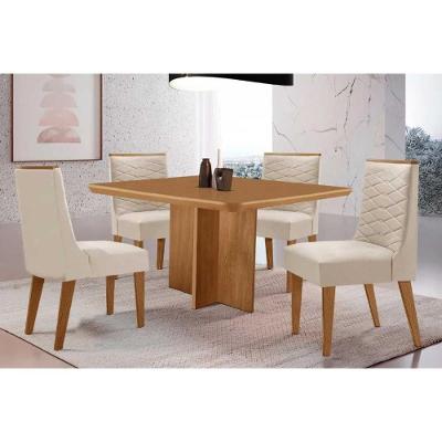 Sala de Jantar Berlim Curvo 4 Lugares Tampo em MDF Suede Creme 90CM Móveis Rufato