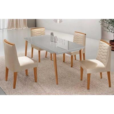 Conjunto Havana Curvo 4 Lugares Tampo MDF com Bordas Arredondadas Suede Creme 120CM Móveis Rufato