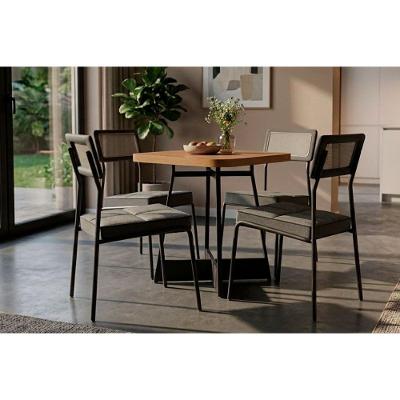 Conjunto Jantar Átria 4 Lugares Tampo MDF Cadeiras Lux Preto 90CM Móveis Carraro