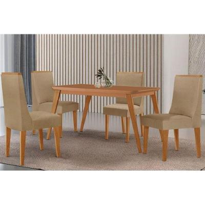 Conjunto Jantar Havana 4 Lugares Tampo MDF com Cadeiras Linho Bege 120CM Móveis Rufato