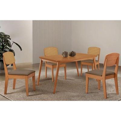Conjunto Jantar Havana 4 Lugares Tampo MDF com Cadeiras Corino Amadeirado 120CM Móveis Rufato