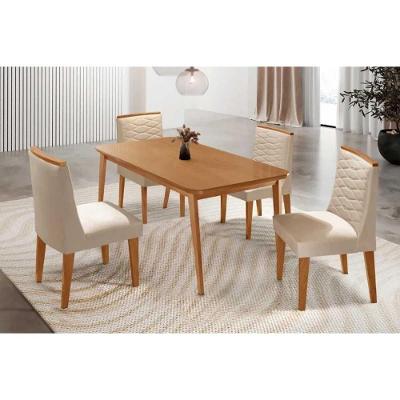 Conjunto Jantar Havana Curvo 4 Lugares Tampo MDF com Cadeiras Suede Creme 120CM Móveis Rufato