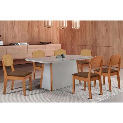 Conjunto Jantar Tilia Curvo 6 Lugares Tampo MDF Cadeiras Estofadas Suede Marrom 180CM Móveis Rufato