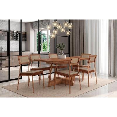 Conjunto Mesa de Jantar Átria 6 Lugares Tampo MDF Cadeiras Lux Tecido Linho 160CM Móveis Carraro