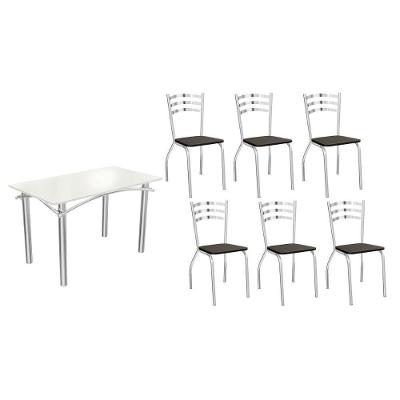 Sala de Jantar Elba 6 Lugares Tampo em Vidro Base Cromada Amadeirado 120CM Kappesberg