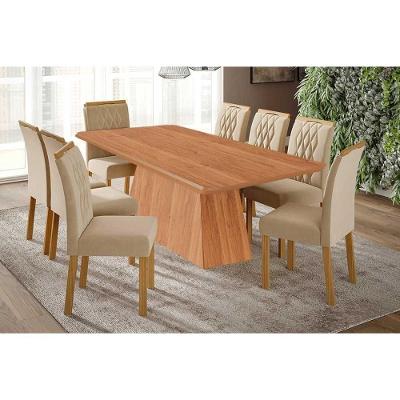 Sala de Jantar Helena 8 Lugares Tampo em MDF com Cadeiras Suede Bege 210X100CM Cimol Móveis