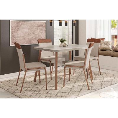 Conjunto de Jantar Stellar 4 Lugares Tampo MDF Cadeiras Estofadas Rosê 120CM Móveis Carraro