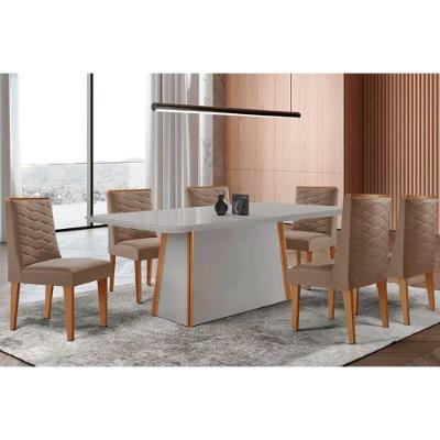 Conjunto de Jantar Tilia Curvo 6 Lugares Tampo MDF Cadeiras Estofadas Suede Capuccino 180CM Móveis