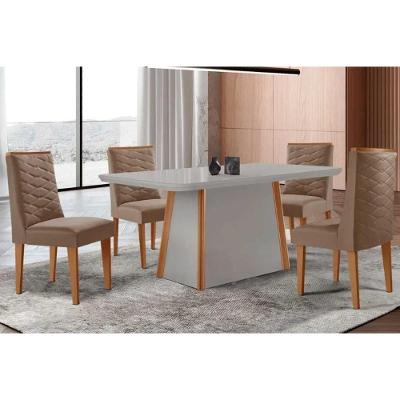 Conjunto de Jantar Tilia Curvo 4 Lugares Tampo MDF Bordas Arredondadas Marrom 120CM Móveis Rufato