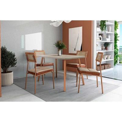 Conjunto de Jantar Stellar 4 Lugares Tampo MDF Cadeiras Rosê 120CM Móveis Carraro
