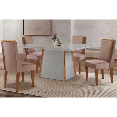 Conjunto de Jantar Tília 4 Lugares Tampo MDF Bordas Arredondadas Amadeirado 120CM Móveis Rufato