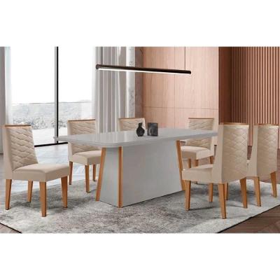 Conjunto de Jantar Tilia Curvo 6 Lugares Tampo MDF Cadeiras Estofadas Suede Creme 180CM Móveis