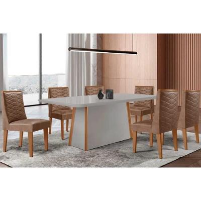 Conjunto de Jantar Tilia Curvo 6 Lugares Tampo MDF Cadeiras Estofadas Off White 180CM Móveis Rufato