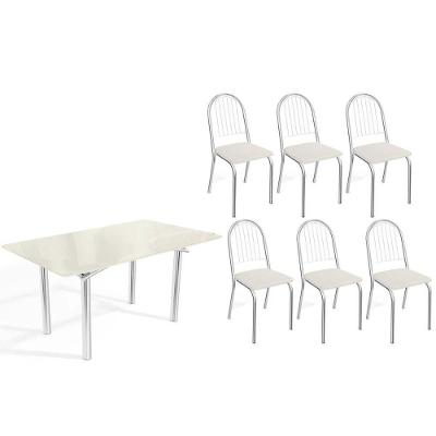 Conjunto de Jantar Elba 6 Lugares Tampo MDF com Vidro Off White 160CM Kappesberg