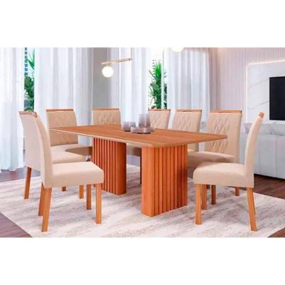 Conjunto de Jantar Ester 8 Lugares Tampo MDF com Cadeiras em Ferro Cinamomo 210CM Cimol Móveis