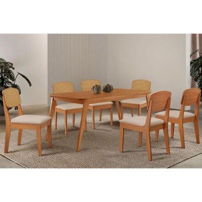 Conjunto de Jantar Havana 6 Lugares Tampo MDF com Cadeiras Suede Creme 180CM Móveis Rufato