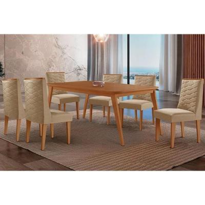 Conjunto de Jantar Havana 6 Lugares Tampo MDF com Cadeiras Linho Bege 180CM Móveis Rufato