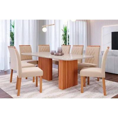 Conjunto de Jantar Ester 8 Lugares Tampo em MDF com Cadeiras Estofadas Cinamomo 210CM Cimol Móveis