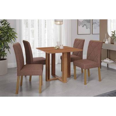 Conjunto de Jantar Flora 4 Lugares Tampo MDF com Cadeiras Suede 95CM Cimol Móveis