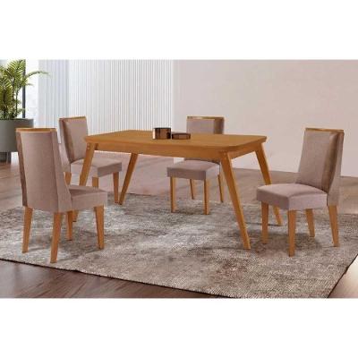 Conjunto de Jantar Havana Curvo 4 Lugares Tampo MDF Design Retangular Amadeirado 120CM Móveis Rufato