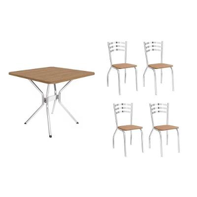 Conjunto de Jantar Loire 4 Lugares Tampo MDF Cadeiras Cromadas e Capuccino 90CM Kappesberg