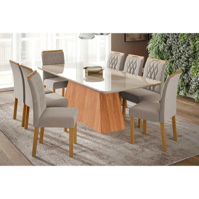 Conjunto de Jantar Helena 8 Lugares Tampo MDP com Vidro Cinamomo 210CM Cimol Móveis