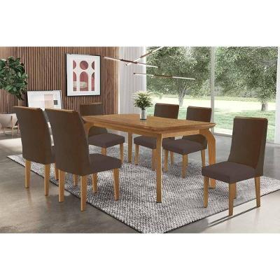 Conjunto de Jantar Londrina 6 Lugares Tampo MDF Bordas Arredondadas Madeirado 180X90CM Móveis Rufato
