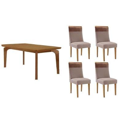 Conjunto de Jantar Londrina 4 Lugares Tampo MDF Bordas Arredondadas Amadeirado 120X80CM Móveis