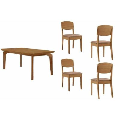 Conjunto de Jantar Londrina Curvo 4 Lugares Tampo MDF Bordas Arredondadas Amadeirado 120CM Móveis