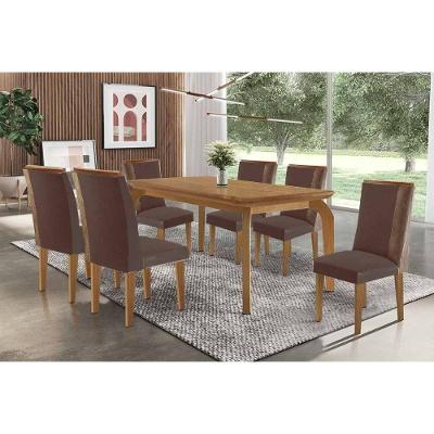 Conjunto de Jantar Londrina 6 Lugares Tampo MDF Bordas Curvas Marrom 180X90CM Móveis Rufato