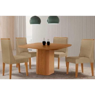 Conjunto de Jantar Maldivas 4 Lugares Tampo MDF Bordas Arredondadas Bege 90X90CM Móveis Rufato